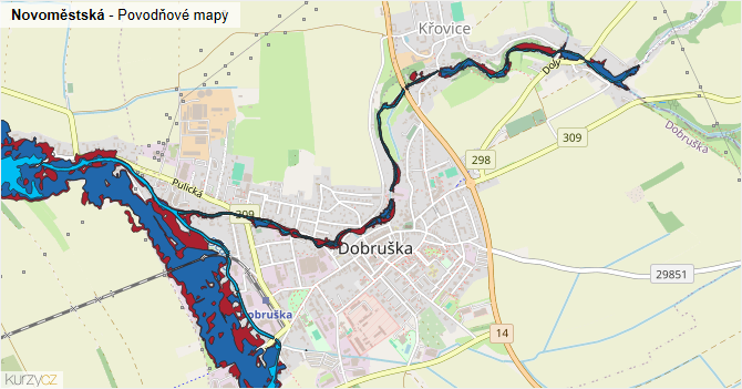 Novoměstská - záplavové mapy stoleté vody