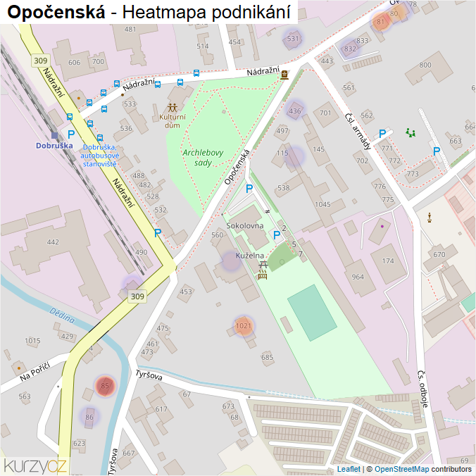 Mapa Opočenská - Firmy v ulici.