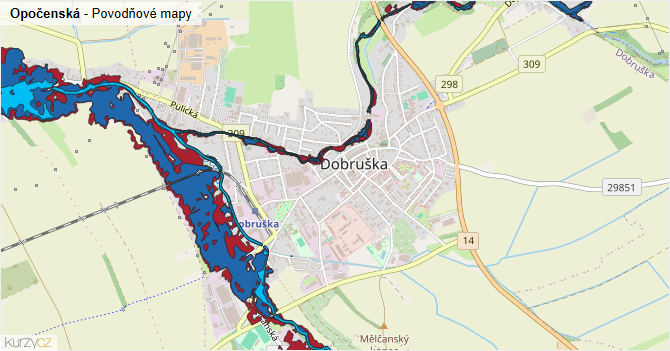 Opočenská - záplavové mapy stoleté vody