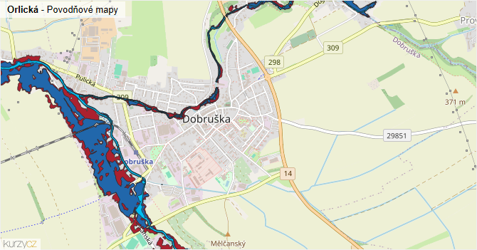 Orlická - záplavové mapy stoleté vody
