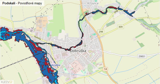 Podskalí - záplavové mapy stoleté vody