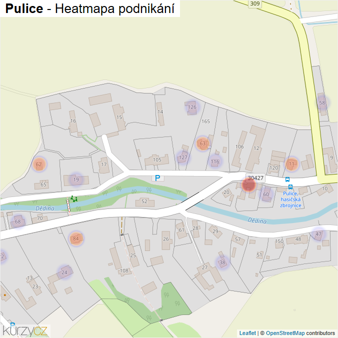 Mapa Pulice - Firmy v části obce.