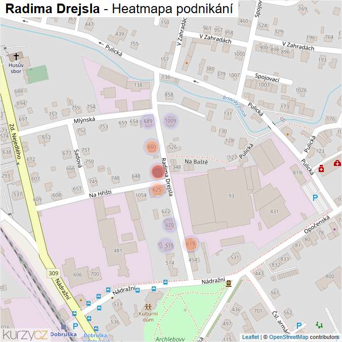 Mapa Radima Drejsla - Firmy v ulici.