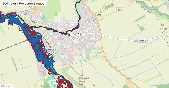Solnická - záplavové mapy stoleté vody