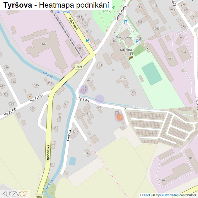 Mapa Tyršova - Firmy v ulici.