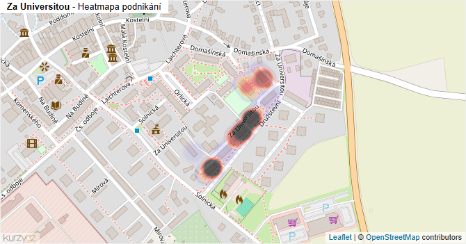 Za Universitou - mapa podnikání