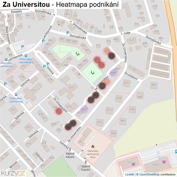 Mapa Za Universitou - Firmy v ulici.