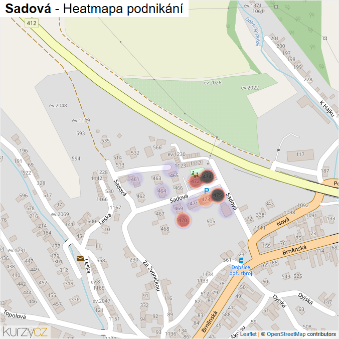 Mapa Sadová - Firmy v ulici.