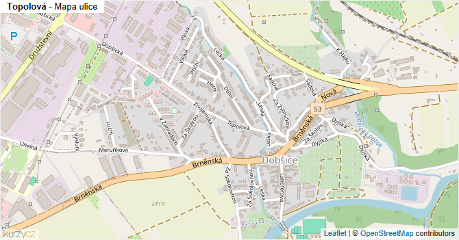 Topolová - mapa ulice
