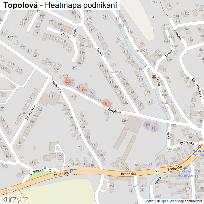 Mapa Topolová - Firmy v ulici.