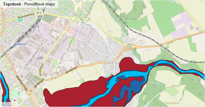 Topolová - záplavové mapy stoleté vody