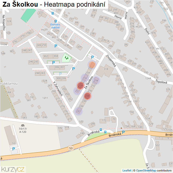 Mapa Za Školkou - Firmy v ulici.