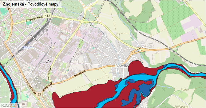 Znojemská - záplavové mapy stoleté vody