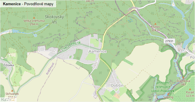 Kamenice - záplavové mapy stoleté vody