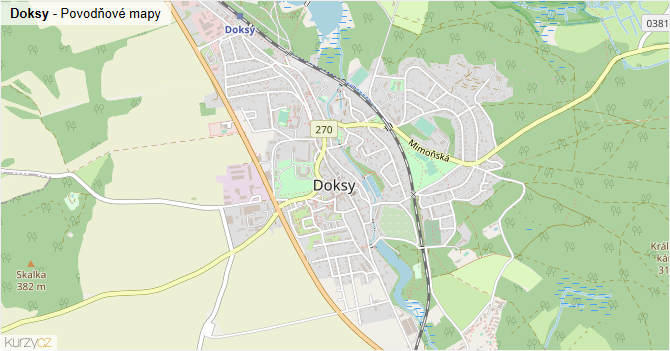 Doksy - záplavové mapy stoleté vody