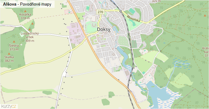 Alšova - záplavové mapy stoleté vody