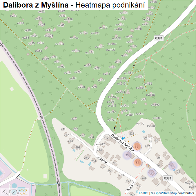 Mapa Dalibora z Myšlína - Firmy v ulici.