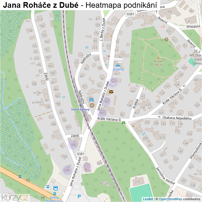 Mapa Jana Roháče z Dubé - Firmy v ulici.