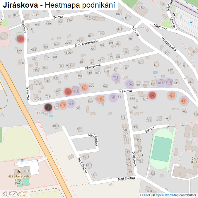 Mapa Jiráskova - Firmy v ulici.