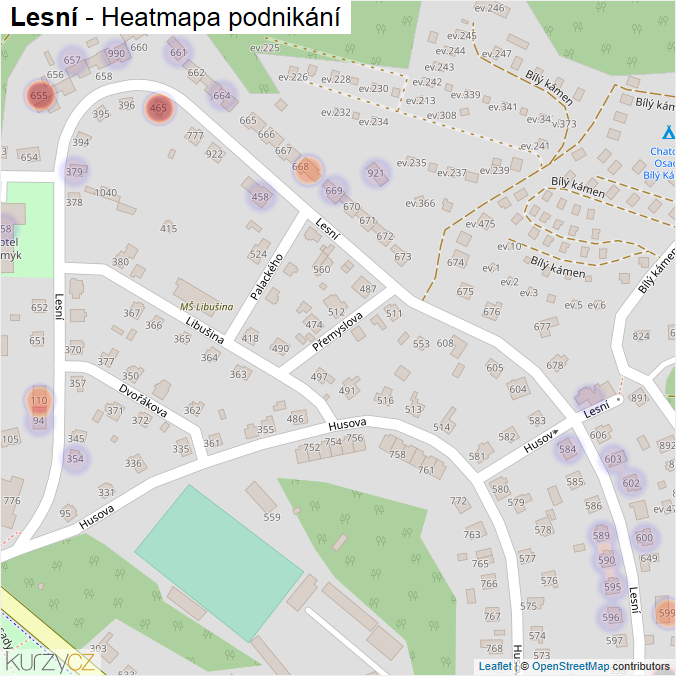 Mapa Lesní - Firmy v ulici.