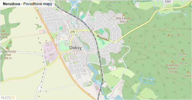 Nerudova - záplavové mapy stoleté vody