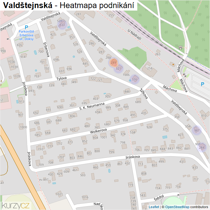 Mapa Valdštejnská - Firmy v ulici.