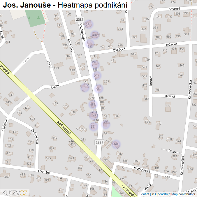 Mapa Jos. Janouše - Firmy v ulici.
