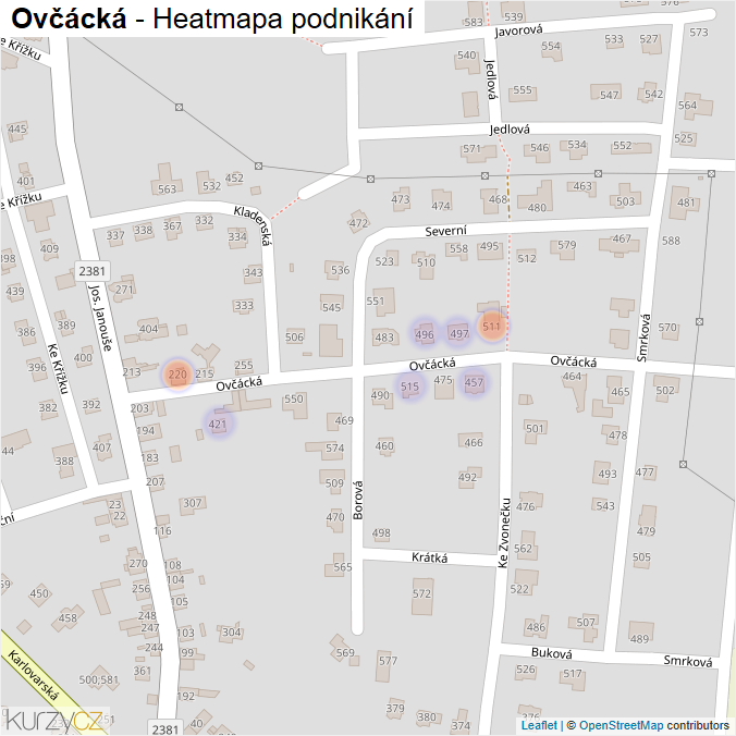 Mapa Ovčácká - Firmy v ulici.
