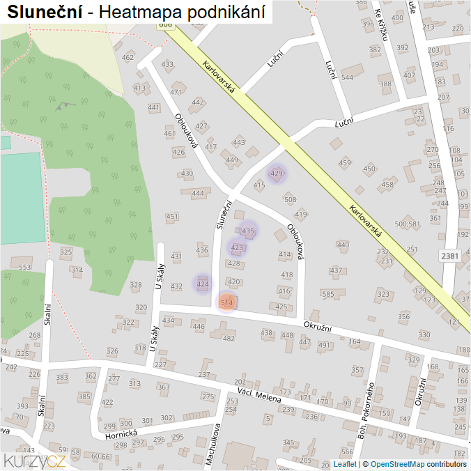 Mapa Sluneční - Firmy v ulici.