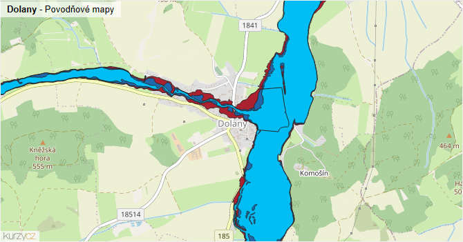 Dolany - záplavové mapy stoleté vody