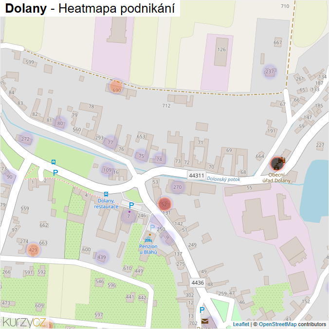 Mapa Dolany - Firmy v části obce.