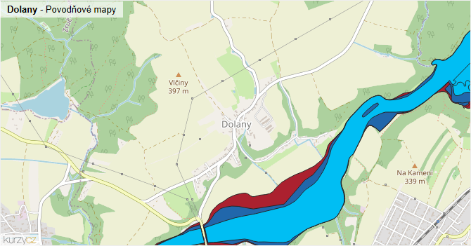 Dolany - záplavové mapy stoleté vody