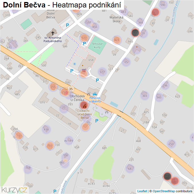 Mapa Dolní Bečva - Firmy v obci.