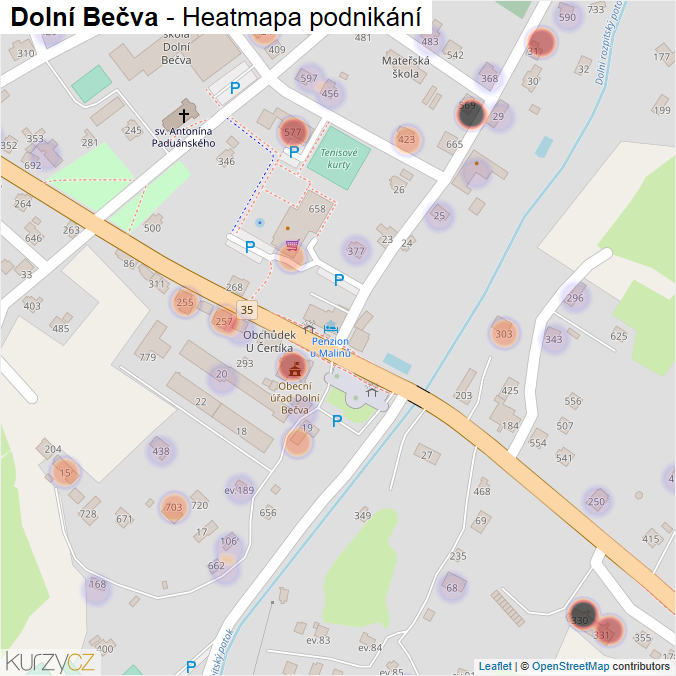 Mapa Dolní Bečva - Firmy v části obce.