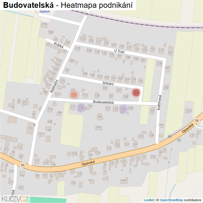 Mapa Budovatelská - Firmy v ulici.