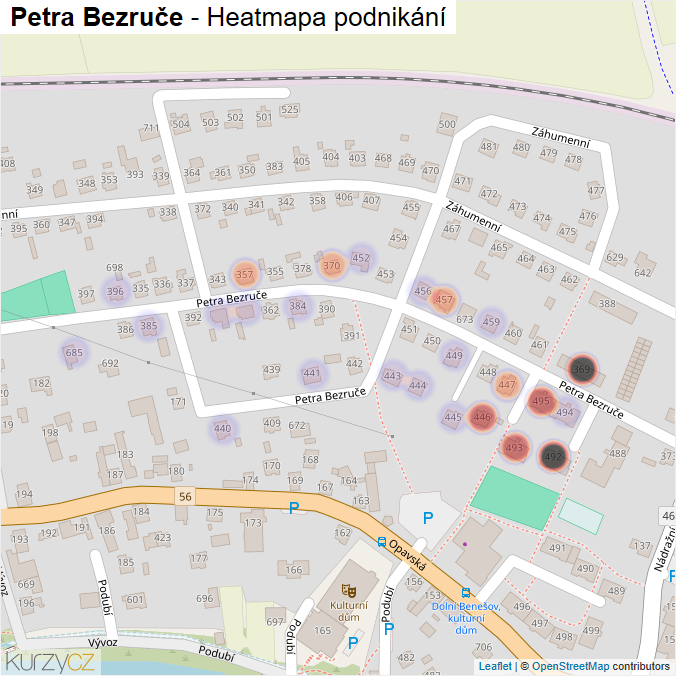Mapa Petra Bezruče - Firmy v ulici.