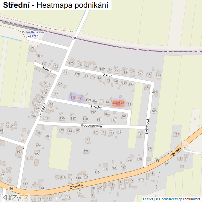 Mapa Střední - Firmy v ulici.