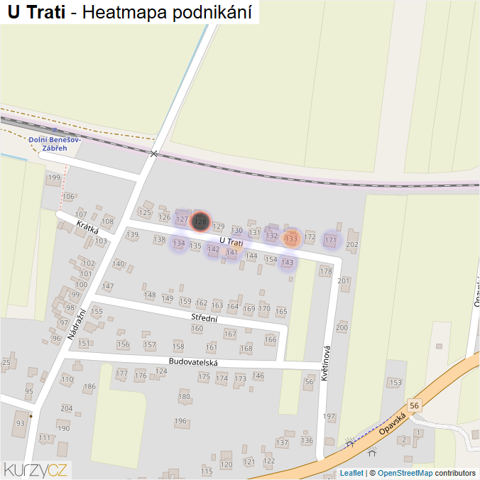 Mapa U Trati - Firmy v ulici.