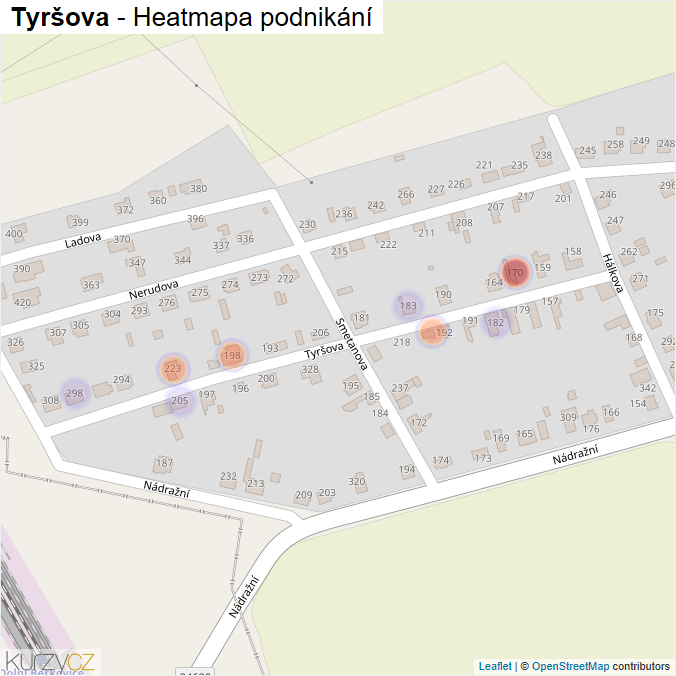 Mapa Tyršova - Firmy v ulici.