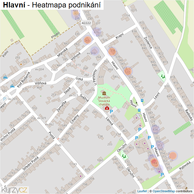 Mapa Hlavní - Firmy v ulici.