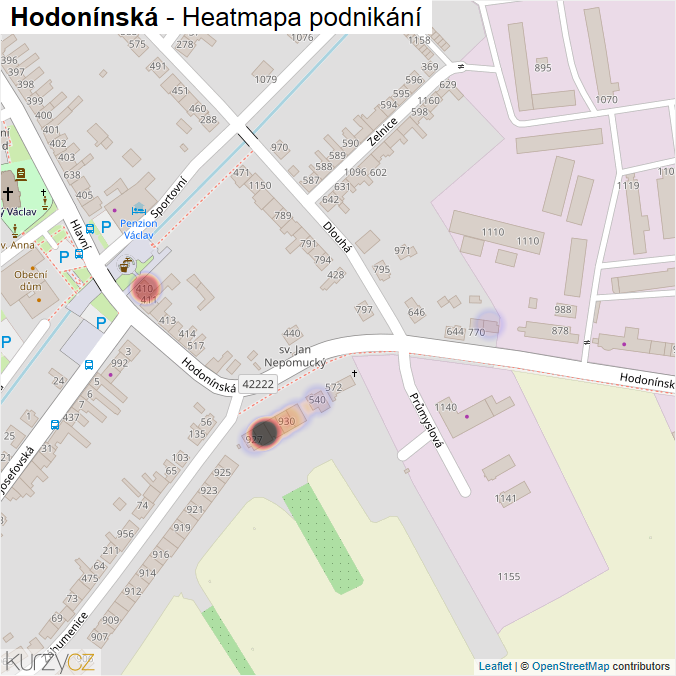Mapa Hodonínská - Firmy v ulici.