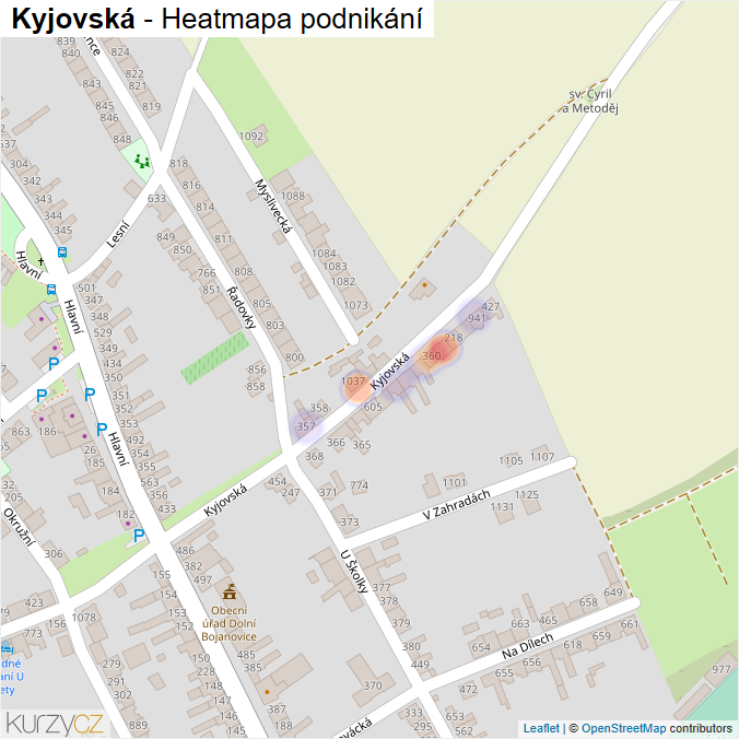 Mapa Kyjovská - Firmy v ulici.