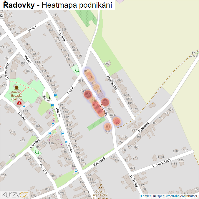 Mapa Řadovky - Firmy v ulici.