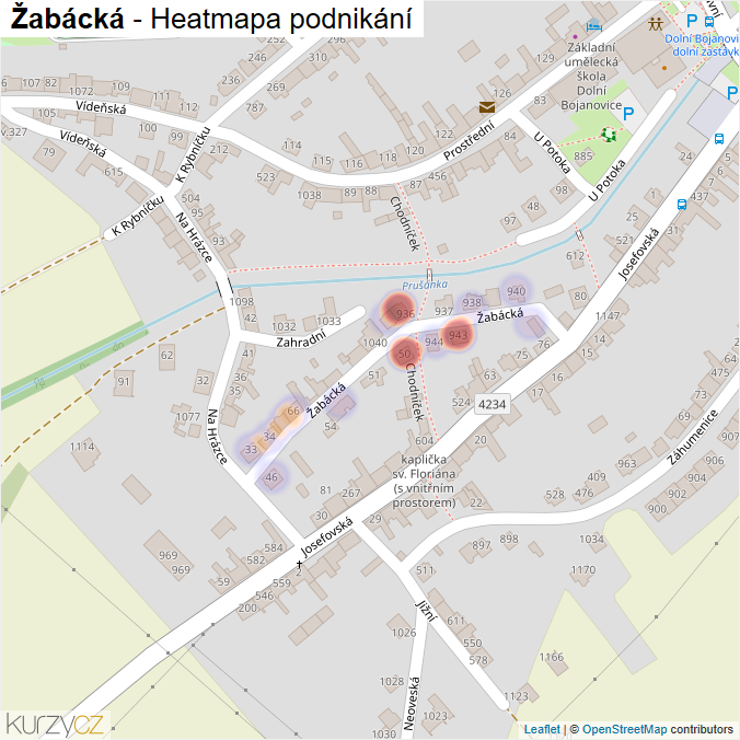 Mapa Žabácká - Firmy v ulici.