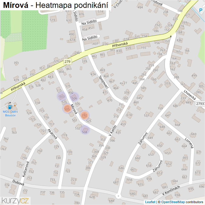 Mapa Mírová - Firmy v ulici.