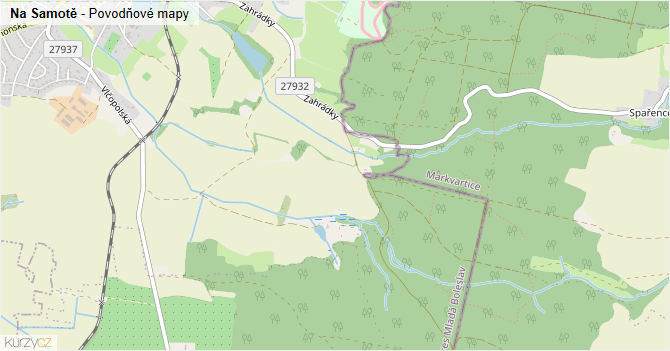 Na Samotě - záplavové mapy stoleté vody