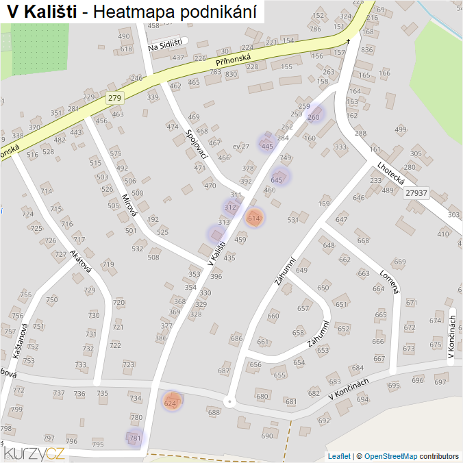 Mapa V Kališti - Firmy v ulici.