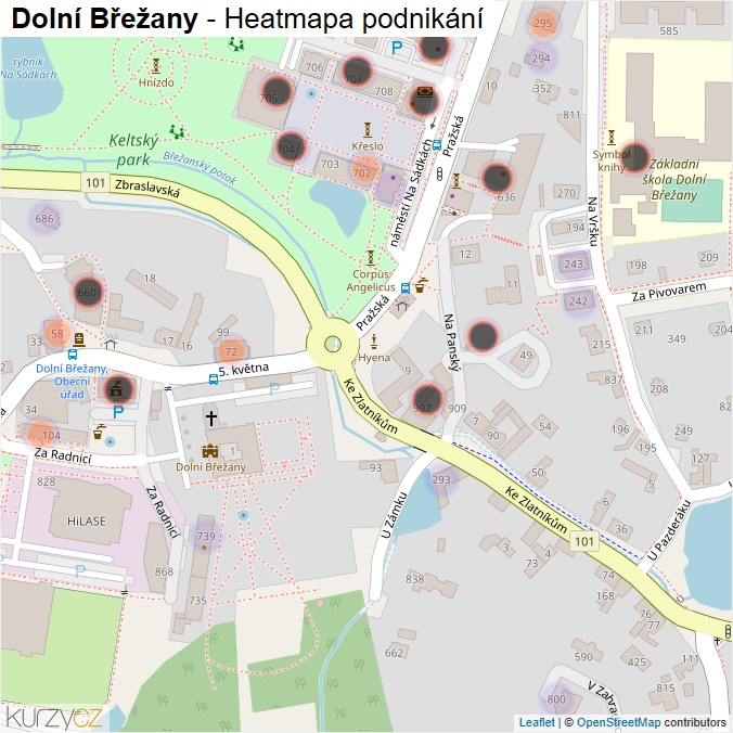 Mapa Dolní Břežany - Firmy v části obce.