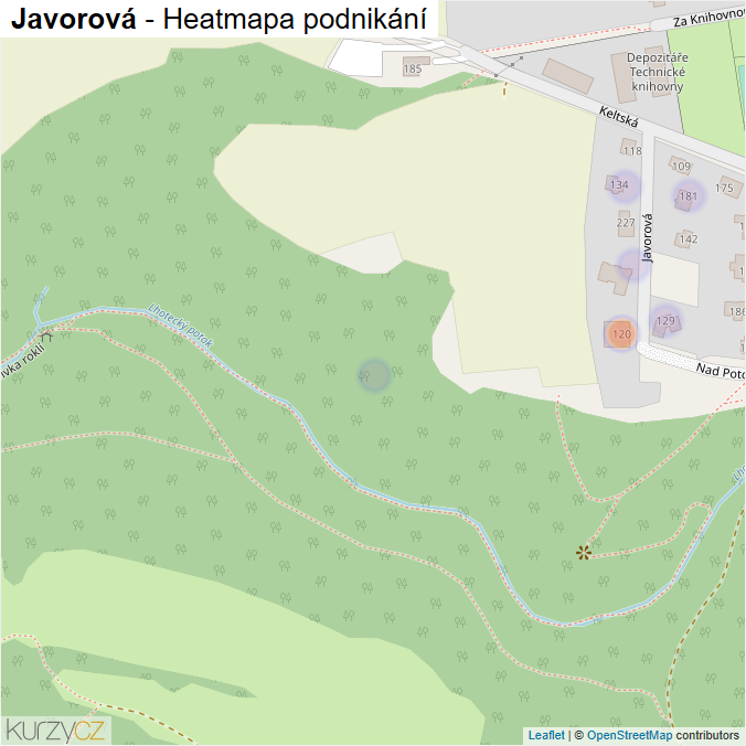 Mapa Javorová - Firmy v ulici.