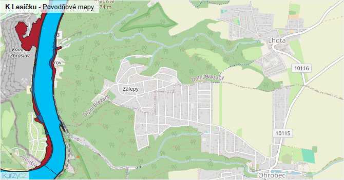 K Lesíčku - záplavové mapy stoleté vody